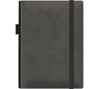 Dohe - 2026 Daily Planner - Day per Page, A5 (15x21 cm), Soft Hardback Faux Leather Cover, Elastic Closure, Side Pen Holder, Bookmark, Annual Planner in Spanish - Melbourne Grey