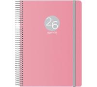 Dohe - 2026 Daily Planner - Day per Page, A5 Size (15x21 cm), Flexible Plastic Cover, Spiral Binding and Elastic Band, 12 Months January to December, Annual Planner in Spanish - Memphis Pink
