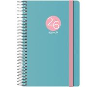 Dohe - 2026 Weekly Planner - Pocket Size (8.5x13 cm), Flexible Plastic Cover, Spiral Binding and Elastic Band, 12 Months January to December, Annual Planner in Spanish - Memphis Green