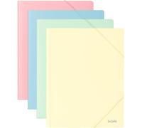 Dohe - A4+ Folders with Rubbers and Flaps (4 pcs.) - Size 23.5x32 cm, Pastel Colours: Blue, Pink, Yellow and Green, Made of Durable Hard Plastic 600 Microns, School Supplies