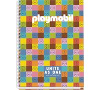 DOHE - A4 Squared Notebook - 100 Sheets, 90 gsm, Size 22.8x30 cm, Hard Cover, Ring-Bound, 5 mm Grid, School Supplies - Playmobil Unite As One