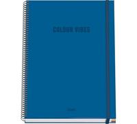 DOHE - A4 Squared Notebook - 100 Sheets, 90 gsm, Size 22.8x30 cm, Hard Cover, Ring-Bound with Elastic Closure, 5 mm Grid, School Supplies - COLOUR VIBES Blue