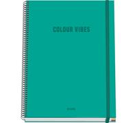 DOHE - A4 Squared Notebook - 100 Sheets, 90 gsm, Size 22.8x30 cm, Hard Cover, Ring-Bound with Elastic Closure, 5 mm Grid, School Supplies - COLOUR VIBES Green
