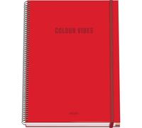 DOHE - A4 Squared Notebook - 100 Sheets, 90 gsm, Size 22.8x30 cm, Hard Cover, Ring-Bound with Elastic Closure, 5 mm Grid, School Supplies - COLOUR VIBES Red