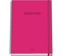 DOHE - A4 Squared Notebook - 100 Sheets, 90 gsm, Size 22.8x30 cm, Hard Cover, Ring-Bound with Elastic Closure, 5 mm Grid, School Supplies - COLOUR VIBES Pink