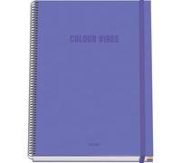 DOHE - A4 Squared Notebook - 100 Sheets, 90 gsm, Size 22.8x30 cm, Hard Cover, Ring-Bound with Elastic Closure, 5 mm Grid, School Supplies - COLOUR VIBES Purple