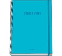 DOHE - A4 Squared Notebook - 100 Sheets, 90 gsm, Size 22.8x30 cm, Hard Cover, Ring-Bound with Elastic Closure, 5 mm Grid, School Supplies - COLOUR VIBES Cyan