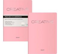 DOHE - A5 Plain Interior Notebooks (2 pcs.) - Size 15x21cm, 40 Sheets (80 pages), 90g/m², Notes, Organization or Drawing, Flexible Soft Cover - CREATIVE Pink