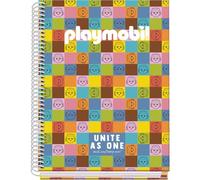 DOHE - A5 Squared Notebook - 100 Sheets, 90 gsm, Size 16.2x21 cm, Hard Cover, Ring-Bound, 5 mm Grid, School Supplies - Playmobil Unite As One