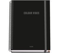 DOHE - A5 Squared Notebook - 100 Sheets, 90 gsm, Size 16.2x21 cm, Hard Cover, Ring-Bound with Elastic Closure, 5 mm Grid, School Supplies - COLOUR VIBES Black