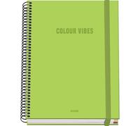 DOHE - A5 Squared Notebook - 100 Sheets, 90 gsm, Size 16.2x21 cm, Hard Cover, Ring-Bound with Elastic Closure, 5 mm Grid, School Supplies - COLOUR VIBES Lime