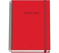 DOHE - A5 Squared Notebook - 100 Sheets, 90 gsm, Size 16.2x21 cm, Hard Cover, Ring-Bound with Elastic Closure, 5 mm Grid, School Supplies - COLOUR VIBES Red