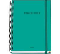 DOHE - A5 Squared Notebook - 100 Sheets, 90 gsm, Size 16.2x21 cm, Hard Cover, Ring-Bound with Elastic Closure, 5 mm Grid, School Supplies - COLOUR VIBES Green