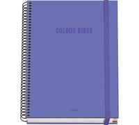 DOHE - A5 Squared Notebook - 100 Sheets, 90 gsm, Size 16.2x21 cm, Hard Cover, Ring-Bound with Elastic Closure, 5 mm Grid, School Supplies - COLOUR VIBES Purple