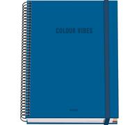 DOHE - A5 Squared Notebook - 100 Sheets, 90 gsm, Size 16.2x21 cm, Hard Cover, Ring-Bound with Elastic Closure, 5 mm Grid, School Supplies - COLOUR VIBES Blue
