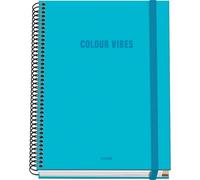DOHE - A5 Squared Notebook - 100 Sheets, 90 gsm, Size 16.2x21 cm, Hard Cover, Ring-Bound with Elastic Closure, 5 mm Grid, School Supplies - COLOUR VIBES Cyan