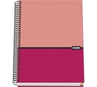 DOHE - A5 Squared Notebook - 100 Sheets, 90 gsm, Size 16.2x21cm, Hard Cover, Spiral Binding, 5 mm Grid, School Supplies - DUO Pink