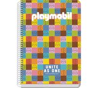 DOHE - A5 Squared Notebook - 80 Sheets, 90 gsm, Size 15x21 cm, Rigid Card Cover, Ring-Bound, 4 mm Grid, School Supplies - Playmobil Unite As One