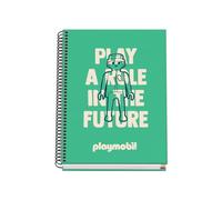 DOHE - A5 Squared Notebook - Spiral Binding, 100 Sheets of 90 g/m², 5 mm Squares, Hardcover, Playmobil Green Future, FSC Mix AEN-COC-000243, School Supplies - Green