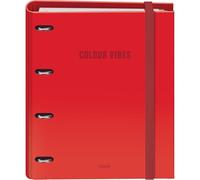 Dohe - Binder with Refill - 4-Ring Folder, A4 (28x32 cm), 100 Sheets 5x5 mm Grid Paper, 4 Colour Dividers, Extra Storage Pocket and Elastic Closure - Colour Vibes Red