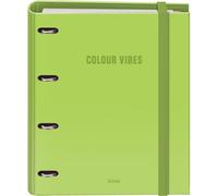 Dohe - Binder with Refill - 4-Ring Folder, A4 (28x32 cm), 100 Sheets 5x5 mm Grid Paper, 4 Colour Dividers, Extra Storage Pocket and Elastic Closure - Colour Vibes Lime