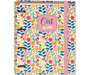 Dohe - Binder with Refill - 4-Ring Folder, A4 (28x32 cm), 100 Sheets 5x5 mm Grid Paper, 4 Colour Dividers, Extra Storage Pocket and Elastic Closure - C'est La Vie