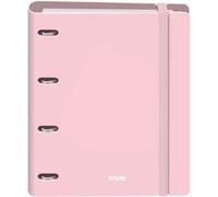 Dohe - Binder with Refill - 4-Ring Polyfoam Folder, A4 (28x32 cm), 100 Squared Sheets, Soft and Durable, Coloured Dividers, Extra Storage Pocket and Elastic Band - Serenity Pink