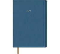Dohe - Diary 2026 - Day per Page, A5 Size (14x20 cm), Flexible Leatherette Cover, Painted Edges, 12 Months January to December, Annual Planner in Spanish with Bookmark - Hanoi Blue