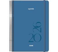 Dohe - Diary 2026 - Day per Page, A5 Size (14x20 cm), Spiral Binding and Elastic Band, 12 Months January to December, Annual Planner in Spanish - Montana Blue