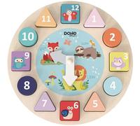DOHE Educa - Shape Sorting Clock - 12 Geometric Wooden Lockable Blocks, Movable Needles, Educational Game Children and Babies, Montessori Method, School and Educational Supplies