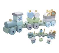 Dohe Educa - Wooden Train Toy - Babies and Toddlers 0-2 Years, Locomotive and 2 Wagons with Wheels, 14 Detachable Pieces, Smooth Natural Wood, Educational Baby Toy