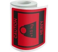 Dohe - Heavy Caution +15 kg Label Roll (500 pcs.) - 80x80 mm Size, Self-Adhesive Warning Stickers for Heavy Shipments, Resistant and Durable, Eye-Catching Red Color, Office Supplies