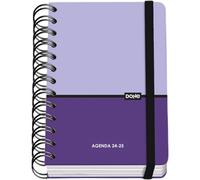 DOHE - School Diary 2024 2025 - Day by Page, Size A6 (12 x 17 cm), Ring Closure and Rubber, Spanish and English, 4 Sticker Pages, September to June, School Supplies - DUO Purple