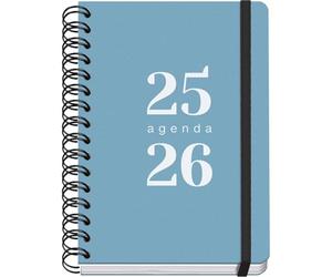 Dohe - School Planner 2025 2026 - Day per Page, A5 Size (15x21 cm), Spanish and English, September to June, Double Spiral Binding and Elastic Band, Flexible Cover, 4 Sticker Sheets - GRAMMAR Blue