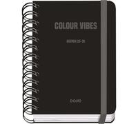 Dohe - School Planner 2025 2026 - Day per Page, A6 Size (12x17 cm), Spanish and English, Double Spiral Binding and Elastic Band, Hard Cover, 4 Sticker Sheets - COLOUR VIBES Black