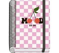 Dohe - School Planner 2025 2026 - Day per Page, A6 Size (12x17 cm), Spanish and English, September to June, Spiral Binding and Elastic Band, Hard Cover, 4 Sticker Sheets - PRIME Cherry