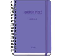 Dohe - School Planner 2025 2026 - Week to View, A5 Size (15x21 cm), Spanish and English, Double Spiral Binding and Elastic Band, Hard Cover, 4 Sticker Sheets - COLOUR VIBES Purple