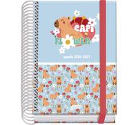 Dohe - School Planner 2026 2027 - September To June, Day per Page, A6 (12x17 cm), Hard Cover, Spiral Binding and Elastic Closure, 2 Sticker Pages, Spanish and English - Capi Flower