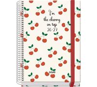 Dohe - School Planner 2026 2027 - September To June, Week to View, A5 (15x21 cm), Hard Cover, Spiral Binding and Elastic Closure, 2 Sticker Pages, Spanish and English - Cerezas