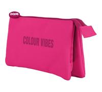 DOHE - Triple Pencil Case - 3 Compartments, Multipurpose Pencil Case, 23x12x2.5 cm, Zipper Closure, Made of Durable Polyester Durable Polyester - Colour Vibes Pink