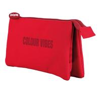 DOHE - Triple Pencil Case - 3 Compartments, Multipurpose Pencil Case, 23x12x2.5 cm, Zipper Closure, Made of Durable Polyester - Colour Vibes Red