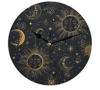 DOHOATI Golden Celestial Star Kitchen Wall Clocks Battery Operated | Round 9.84inch Decorative Wall Clock With Number Markers for Kitchen Living Room Bedroom Office