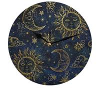 DOHOATI Golden Star Cloud Kitchen Wall Clocks Battery Operated | Round 9.84inch Decorative Wall Clock With Number Markers for Kitchen Living Room Bedroom Office