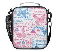 DOHOATI Personalized-Kids-Lunch-Bag for Girls Boys Custom Insulated Lunch Box Cool Lunch Bag Tote Bag for School Picnic Travel Pink Blue Butterfly