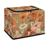 DOHOATI Storage Basket with Secure Lid - Foldable Geometric Design Cube Storage Box Pu Leather Handle, Suitable for Wardrobes, Bedrooms, and Homes,1pcs, Orange-speckled mushroom tops