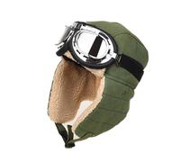 DoHTeck Winter Warm Aviator Hat, Unisex 3-in-1 Trapper Cap Bomber Hat with Goggles and Earmuffs for Cold Weather Outdoor Army Green