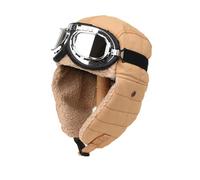 DoHTeck Winter Warm Aviator Hat, Unisex 3-in-1 Trapper Cap Bomber Hat with Goggles and Earmuffs for Cold Weather Outdoor Khaki