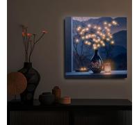 Dohwa blingco LED Lighted up Floral Canvas Wall Art Decor with Candle Lights flameless candles and Timer, Battery Operated Zen Posters for Bedroom or Home Gift (Shiny Flower)