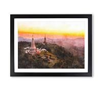 Doi Inthanon Ban Luang Thailand Painting Modern Art Framed Print | A2 Black Framed Wall Art | Ready to Hang | Modern Historical Picture | Living Room Bedroom Lounge Office