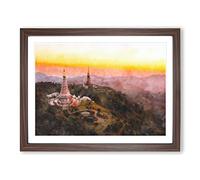 Doi Inthanon Ban Luang Thailand Painting Modern Art Framed Print | A3 Walnut Framed Wall Art | Ready to Hang | Modern Historical Picture | Living Room Bedroom Lounge Office